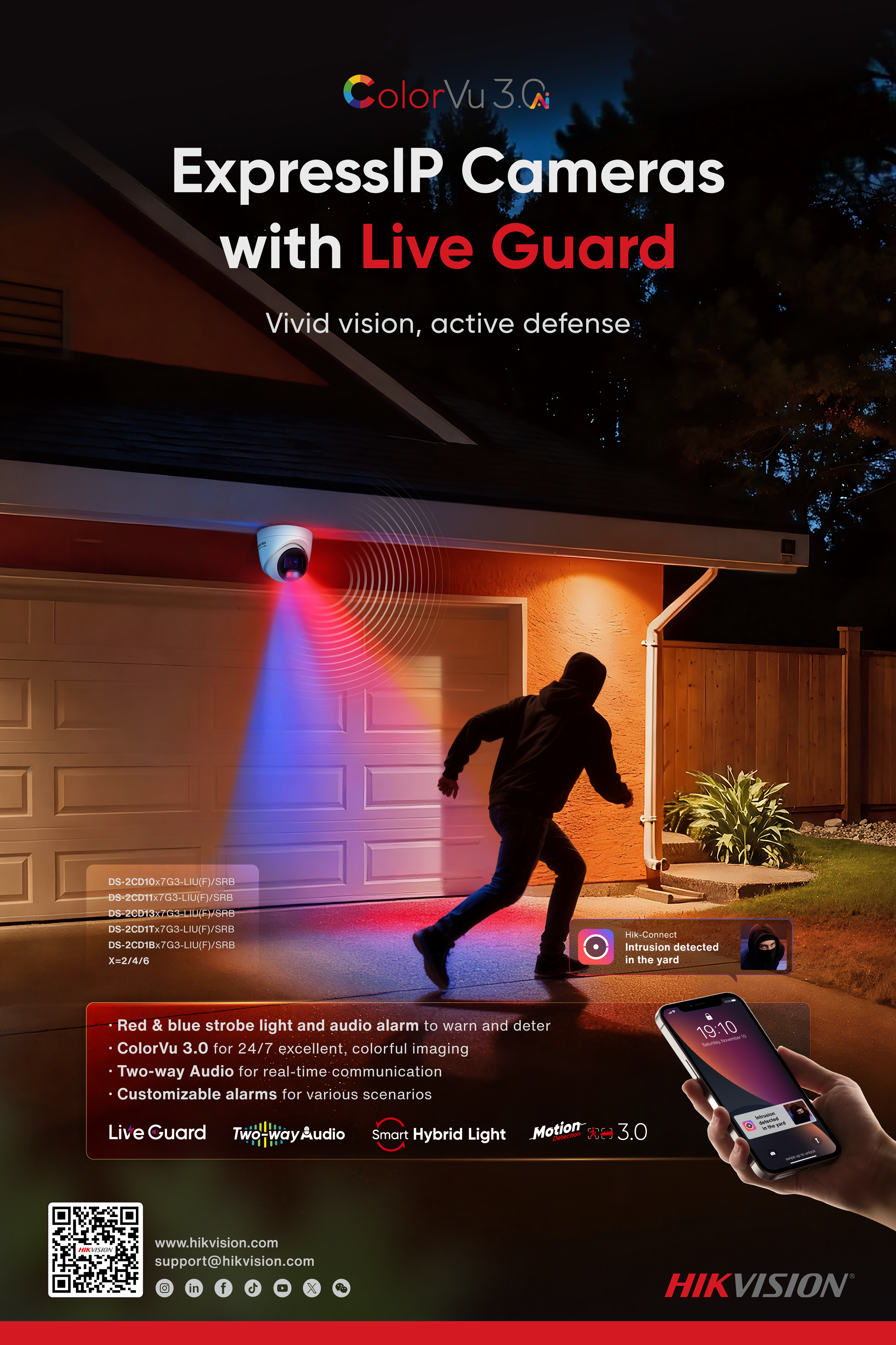 6 MP ColorVu with Smart Hybrid Light Fixed Bullet Network Camera - DS-2CD1067G2H-LIU(F)